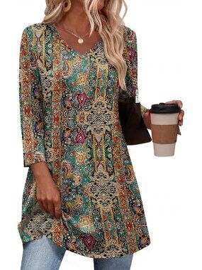 Tunic Tops for Women Loose Fit Dressy 3/4 Sleeve V Neck T Shirts Spring Tops for